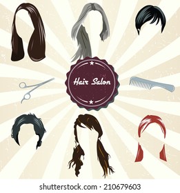 Hair Salon Labels and Icons with Hair style - vector EPS10