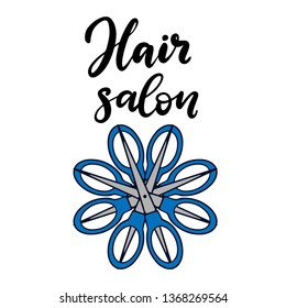 Hair salon lettering vector illustration for beauty studio, fashion blog, logo, professional makeup artist. EPS10