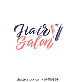 Hair Salon. Logo Beauty Vector Lettering. Custom handmade calligraphy. Vector Illustration. 