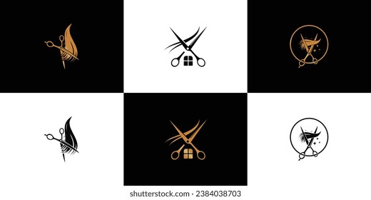 Hair salon logo design with beauty salon creative concept Premium Vector