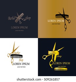 Hair salon logo design. The emblem of beauty salons. Vintage, retro sign hairdresser. Form barber scissors, hair, comb - hairdressing tools. Vector illustration