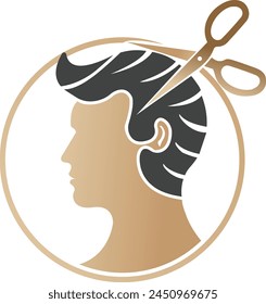 Hair Salon logo design. Man head hairdresser barbershop hair salon icon. Beauty Hairless Manicure logo design vector icon