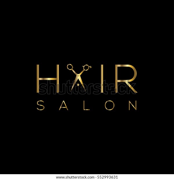 Hair Salon Logo Scissors Golden Vector Stock Vektorgrafik