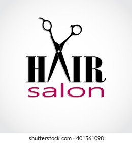 hair salon logo with scissors / vector illustration