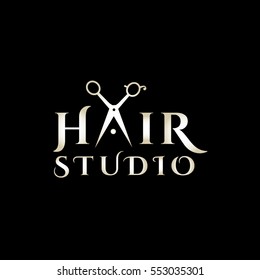 Hair Salon Logo With Scissors. Scissors Vector Logo Design Template. Vector Illustration.