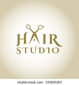 Hair salon logo with scissors. Scissors vector logo design template. Vector illustration.