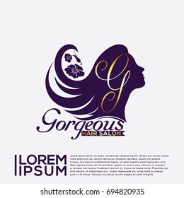Hair Salon Logo with Woman Silhouette Vector