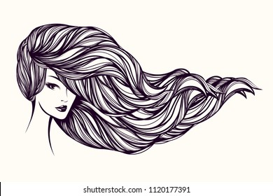 Beautiful Woman Long Wavy Hair Flowing Stock Vector (Royalty Free ...