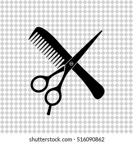 Hair salon with scissors and comb  - black vector icon