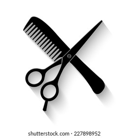 hair salon with scissors and comb icon - vector illustration with shadow