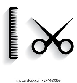 hair salon with scissors and comb icon - vector illustration with shadow