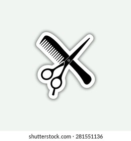 hair salon with scissors and comb icon - vector sticker