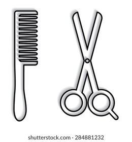 hair salon with scissors and comb icon - vector illustration  with shadow 