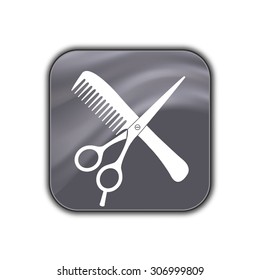 hair salon with scissors and comb icon - vector button
