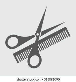 hair salon with scissors and comb - icon