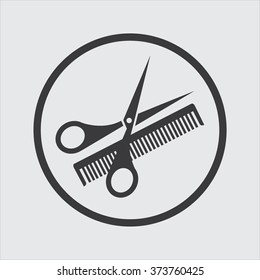 hair salon with scissors and comb - icon
