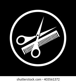 hair salon with scissors and comb - icon