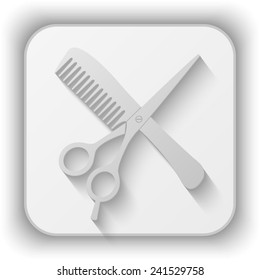 hair salon with scissors and comb vector icon - paper button 