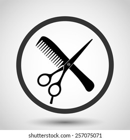 Hair salon with scissors and comb vector icon - black illustration