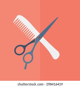 Hair salon with scissors and comb vector icon. Flat design
