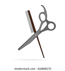 Hair salon with scissors and comb vector icon.