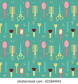 Hair salon seamless pattern. Vector  illustration. Objects. Flat style