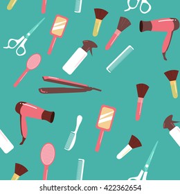 Hair salon seamless pattern. Vector  illustration. Objects. Flat style