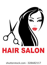 hair salon sign with beautiful woman face and long hair