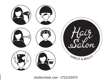 Hair Salon Sign And Icon Set Of Service, Monochrome, New Normal, Beauty, Shop, Healthcare