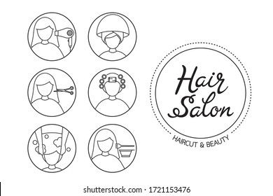 Hair Salon Sign And Icon Set Of Service, Outline, New Normal, Beauty, Shop, Healthcare