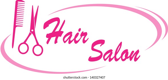 hair salon sign with pink scissors and hairdresser comb