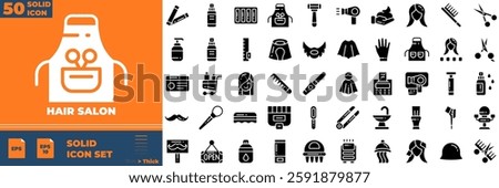 Hair Salon Solid Editable Icons set. Vector illustration in modern thin solid style of hair salon icons: barber pole, comb, razor blade, etc