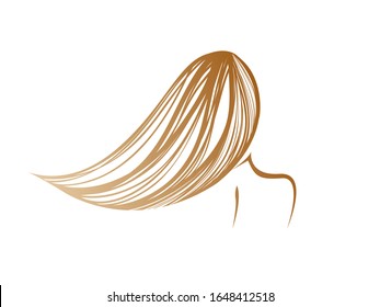 Hair salon vector logo isolated on light background.Woman with long, wavy hair flowing in the wind.Hairstyle studio and shampoo icon.Glamour style design.Blonde girl.