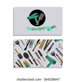 Hair salon. Vector set of logotype and visit card.