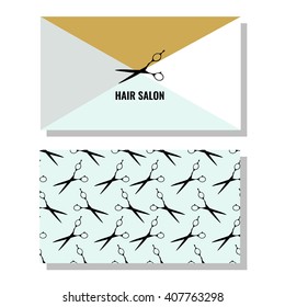 Hair salon. Vector set of logotype and visit card with pattern.