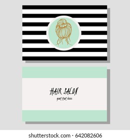 Hair salon. Vector set of logotype and visit card. Sketch illustration. Tiffany blue colour