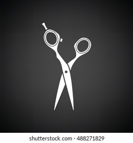 Hair scissors icon. Black background with white. Vector illustration.