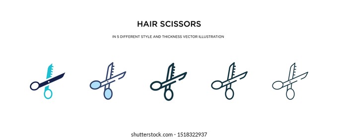 hair scissors icon in different style and thickness vector illustration. two colored and black hair scissors vector icons in filled, outline, line, stroke style can be used for web, mobile, ui