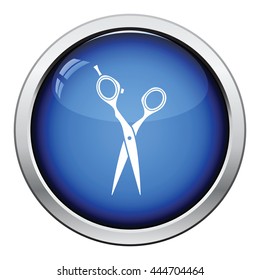 Hair scissors icon. Glossy button design. Vector illustration.