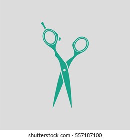 Hair scissors icon. Gray background with green. Vector illustration.
