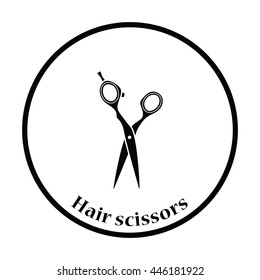 Hair scissors icon. Thin circle design. Vector illustration.