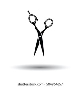 Hair scissors icon. White background with shadow design. Vector illustration.