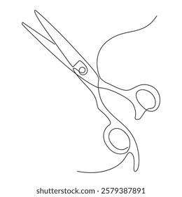 Hair scissors outline vector illustration. Professional tool for hairdresser one line drawing. Scissors minimalistic image. Logo of barber shop and hairdressing salon in simple linear style.