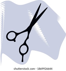 Hair scissors vector, barber, salon, hair, black scissors on lilac spot icon of a set, isolated on white background.