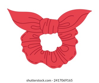 Hair scrunchie. Hand drawn elastic scrunchy, hair accessory isolated flat vector illustration on white background