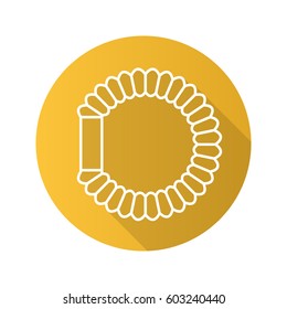 Hair scrunchy flat linear long shadow icon. Bracelet. Vector line symbol