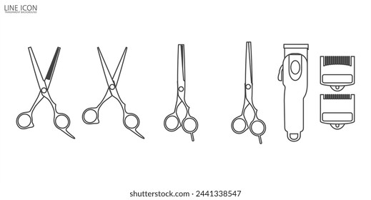 Hair shaver icon line ,Hair scissors, Barbershop equipment, tools, Barbershop icon vector symbol illustration in transparent background.
