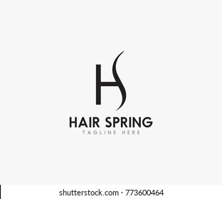 Hair Spring Logo Vector, HS Lettering Sketched Logotype, Fashion Icon.