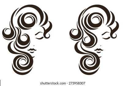 Hair stile icon, female face, vector logo design