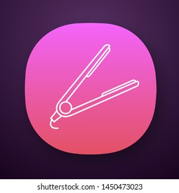 Hair straightener app icon. Hair iron. Temporary straightening curly hair by heating. Professional hairstyling. UI/UX user interface. Web or mobile application. Vector isolated illustration